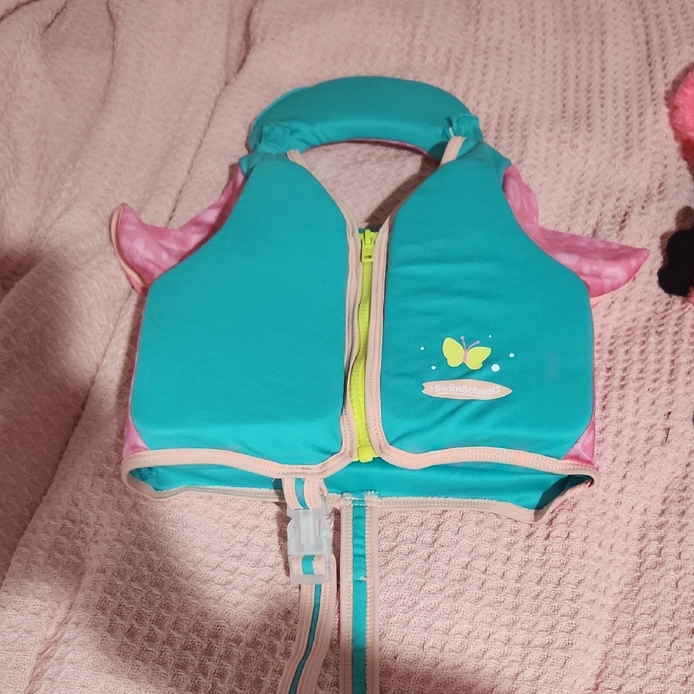 Teal and Pink Swim Vest with Butterfly Design